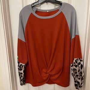 Flowy Leopard Color Block Long Sleeve Tee